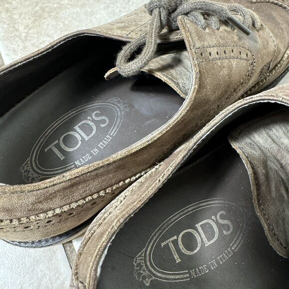 NICE TODS Handmade Suede Men\'s 7.5 Italy Leather Oxford Brogue Shoes Brown main image 8